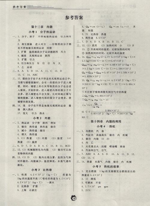 九年级上册物理练习册答案(九年级上册物理高分突破答案)